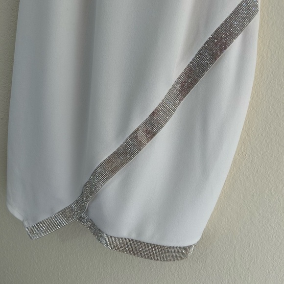 BCX Asymmetrical-Hem Rhinestone Dress Halter Off White Body-con Spandex Size M - Picture 5 of 10